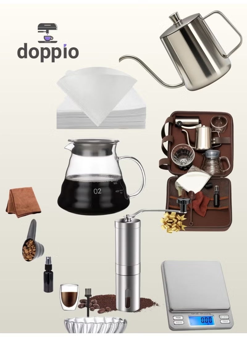 Doppio 12 Pcs V60 Premium Pour Over Manual Coffee Maker Set with Manual Grinder - Image 2