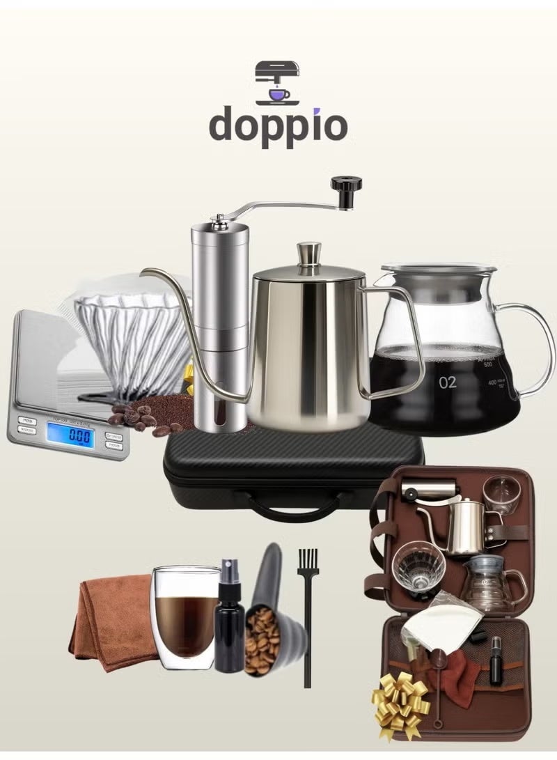Doppio 12 Pcs V60 Premium Pour Over Manual Coffee Maker Set with Manual Grinder - Image 3
