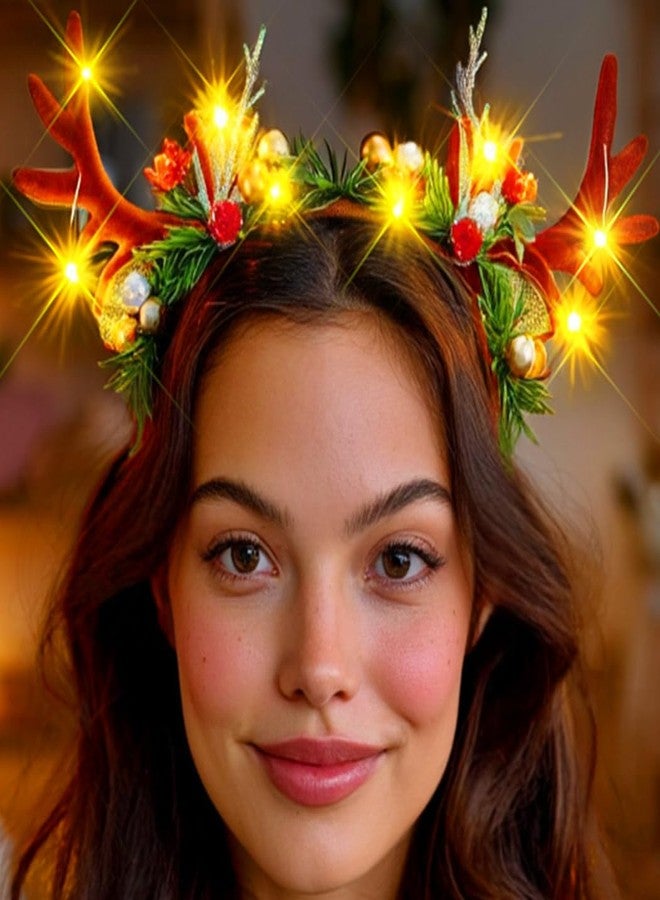 JONKY Christmas Headband Light up Reindeer Antlers Headpiece Xmas Party Costume Hair Accessories for Women - Image 2