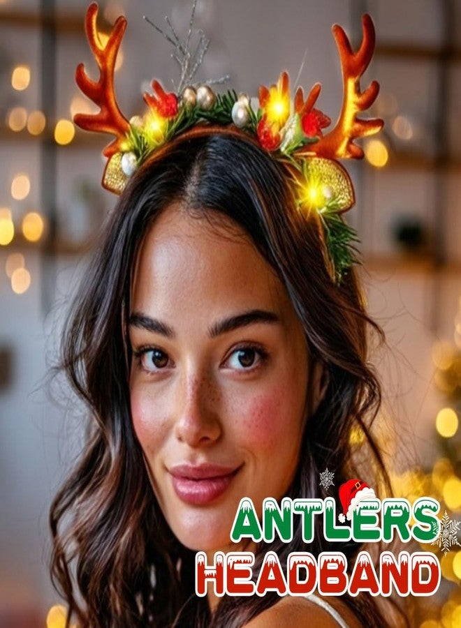 JONKY Christmas Headband Light up Reindeer Antlers Headpiece Xmas Party Costume Hair Accessories for Women - Image 4