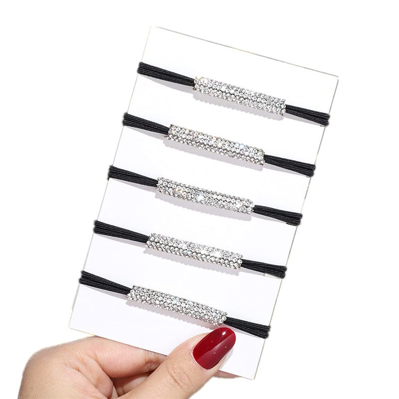 10Pcs Women Girls Hair Ties Rhinestone Elastic Black Hair Bands Scrunchies Ponytail Holder Hair Accessories