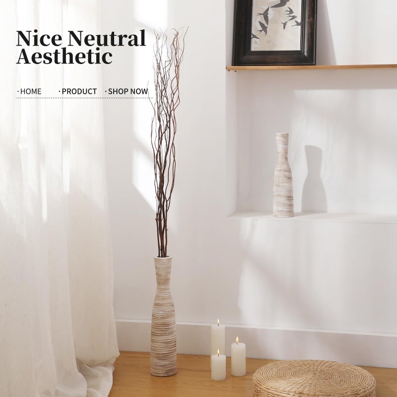 ALMA 16" Tall Floor Vase for Pampas Grass,White Brown Ceramic Centerpiece for Dresser, Skinny Pampas Grass Vessel for Floor, Entryway Table, Fireplace Decor - Image 5