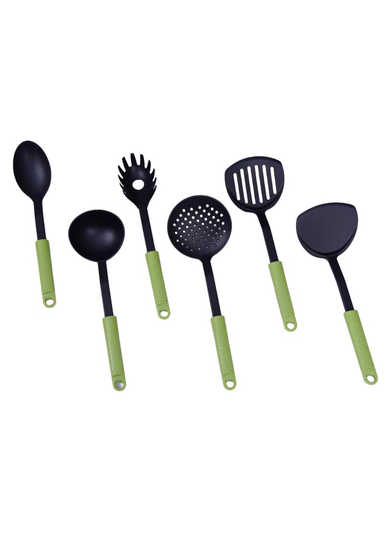 British Chef 6Pcs Kitchen Utensils Spoon Set | Non-Stick Utensils Set | Non-Toxic Heat Resistant | Soft Nylon Utensils Set | Ladle, Skimmer, Spoon, Turners, Pasta Server Set | Baking or Cooking | BC312 - Image 1