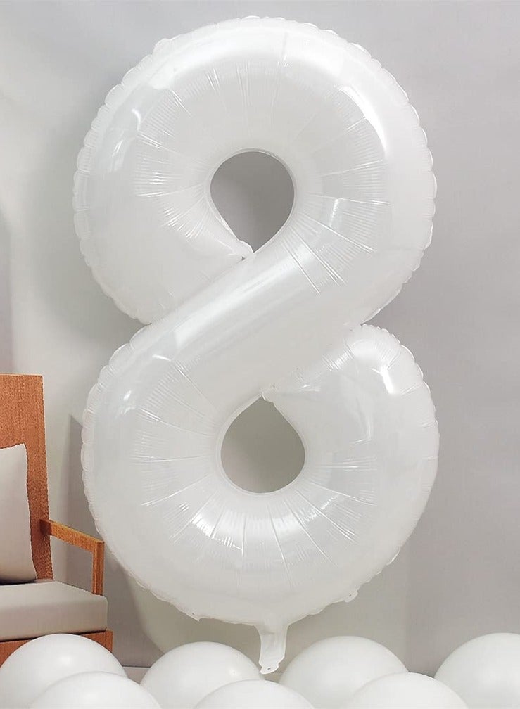 Zikra بالونات حروف رقمية 40 بوصة بالون فويل مايلار لحفلات الزفاف وحفلات توديع العزوبية وأعياد الميلاد وحفلات الاستحمام العرائسية والتخرج والاحتفالات السنوية يمكن أن تطير بالهيليوم رقم 8 أبيض - Image 2