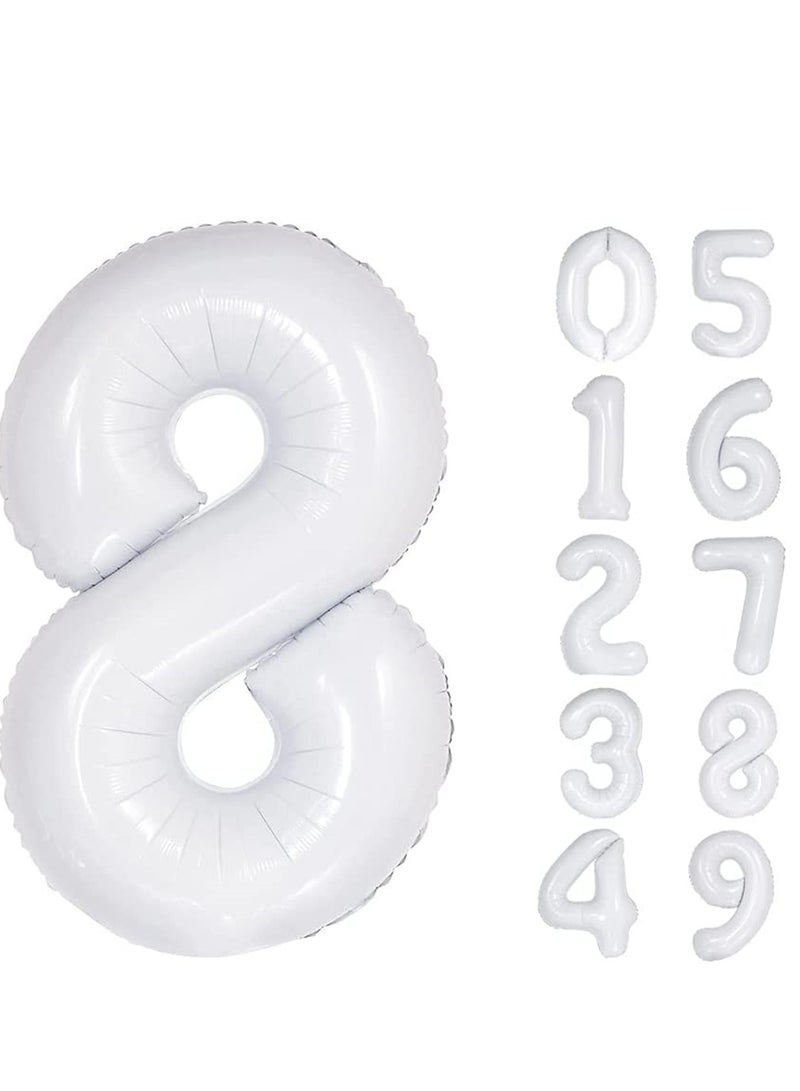 Zikra بالونات حروف رقمية 40 بوصة بالون فويل مايلار لحفلات الزفاف وحفلات توديع العزوبية وأعياد الميلاد وحفلات الاستحمام العرائسية والتخرج والاحتفالات السنوية يمكن أن تطير بالهيليوم رقم 8 أبيض - Image 1
