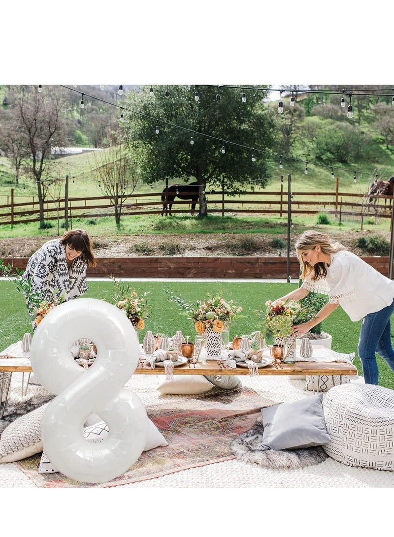 Zikra بالونات حروف رقمية 40 بوصة بالون فويل مايلار لحفلات الزفاف وحفلات توديع العزوبية وأعياد الميلاد وحفلات الاستحمام العرائسية والتخرج والاحتفالات السنوية يمكن أن تطير بالهيليوم رقم 8 أبيض - Image 5