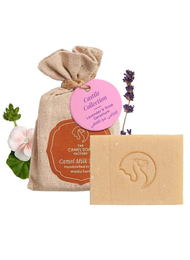 The Camel Soap Factory Lavender & Rose Geranium Castile Soap Bar 95g  - Image 4