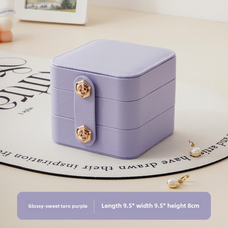 Cross-border Direct Supply Portable Three-layer Jewelry Storage Box Large Capacity Earrings Necklace Ring Children's Jewelry Box(light purple, 9.5cm*9.5cm*8cm) - Image 1