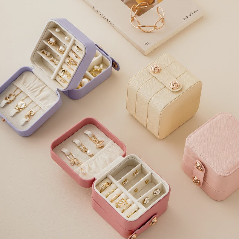 Cross-border Direct Supply Portable Three-layer Jewelry Storage Box Large Capacity Earrings Necklace Ring Children's Jewelry Box(light purple, 9.5cm*9.5cm*8cm) - Image 2