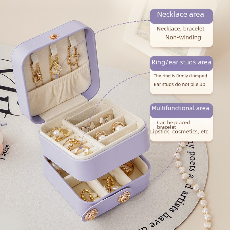 Cross-border Direct Supply Portable Three-layer Jewelry Storage Box Large Capacity Earrings Necklace Ring Children's Jewelry Box(light purple, 9.5cm*9.5cm*8cm) - Image 4