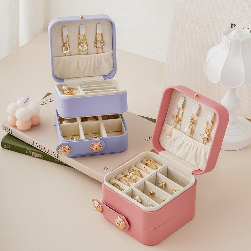 Cross-border Direct Supply Portable Three-layer Jewelry Storage Box Large Capacity Earrings Necklace Ring Children's Jewelry Box(light purple, 9.5cm*9.5cm*8cm) - Image 3