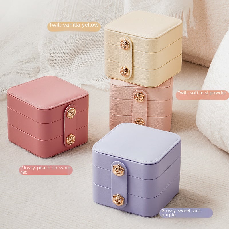 Cross-border Direct Supply Portable Three-layer Jewelry Storage Box Large Capacity Earrings Necklace Ring Children's Jewelry Box(light purple, 9.5cm*9.5cm*8cm) - Image 5