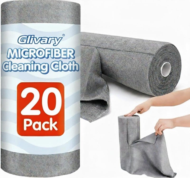 Glivary Microfiber Cleaning Cloth Roll 25x25CM – Reusable Tear-Away Towels Washable Super Absorbent Lint Free Cleaning Rags for Kitchen, Car, Garage and Home(20 Pack)(Grey) - Image 1
