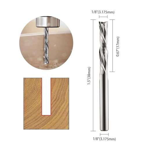 Hozly Downcut Bit 1/8" Shank Down Cut Spiral CNC Router Bits End Mill Tungsten Carbide Milling Cutter Set 5 Pack - Image 2