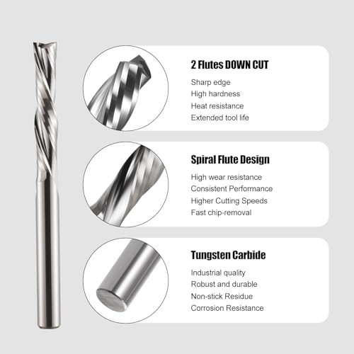 Hozly Downcut Bit 1/8" Shank Down Cut Spiral CNC Router Bits End Mill Tungsten Carbide Milling Cutter Set 5 Pack - Image 3
