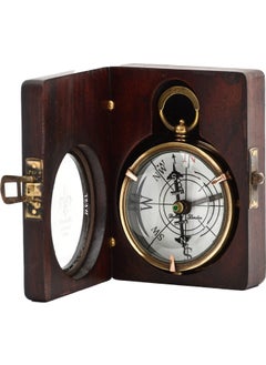 Hediyesahibi Handy Compass with Pattern on Brass Wooden Box  - Image 1