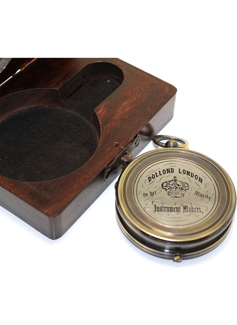 Hediyesahibi - Handy Compass with Pattern on Brass Wooden Box - Image 1