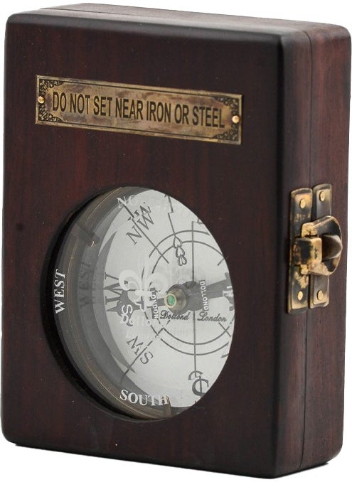 Hediyesahibi - Handy Compass with Pattern on Brass Wooden Box - Image 1