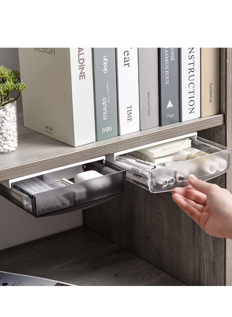 إسكدنيا 2 عبوة منظمات أدراج لاصقة ذاتية اللصق تحت المكتب، تخزين مخفي منزلق للخارج، للمكتب/المنزل، مثبتة على لاصق - Image 2