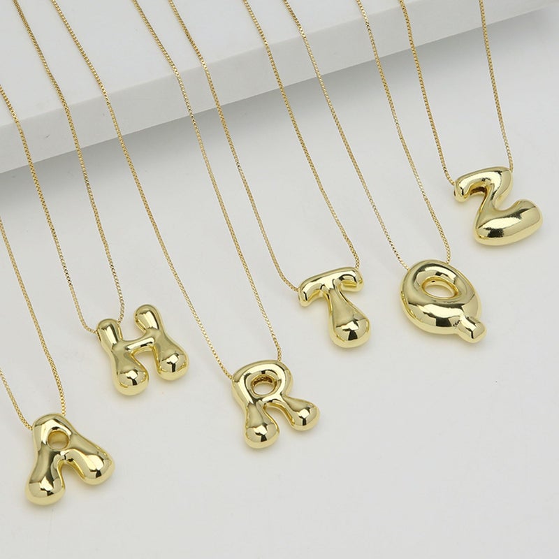Qitian Balloon Initial Necklaces for Women Girls,Bubble Letter Necklace Polished Brass 18K Gold Plated Dainty Alphabet Pendant Puffy Name Personalized Jewelry Gift, QT-FP240202 - Image 3