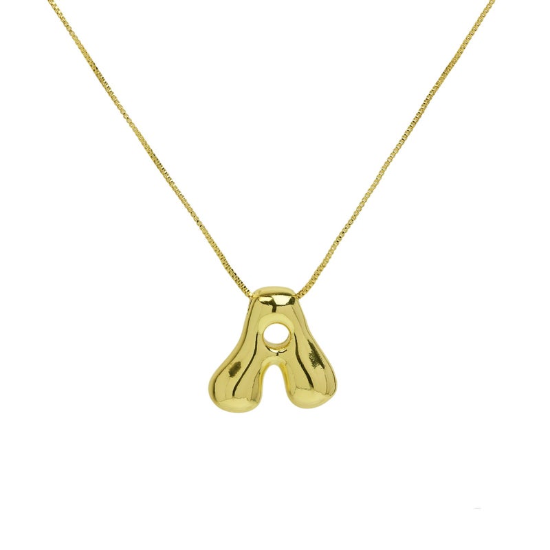 Qitian Balloon Initial Necklaces for Women Girls,Bubble Letter Necklace Polished Brass 18K Gold Plated Dainty Alphabet Pendant Puffy Name Personalized Jewelry Gift, QT-FP240202 - Image 1