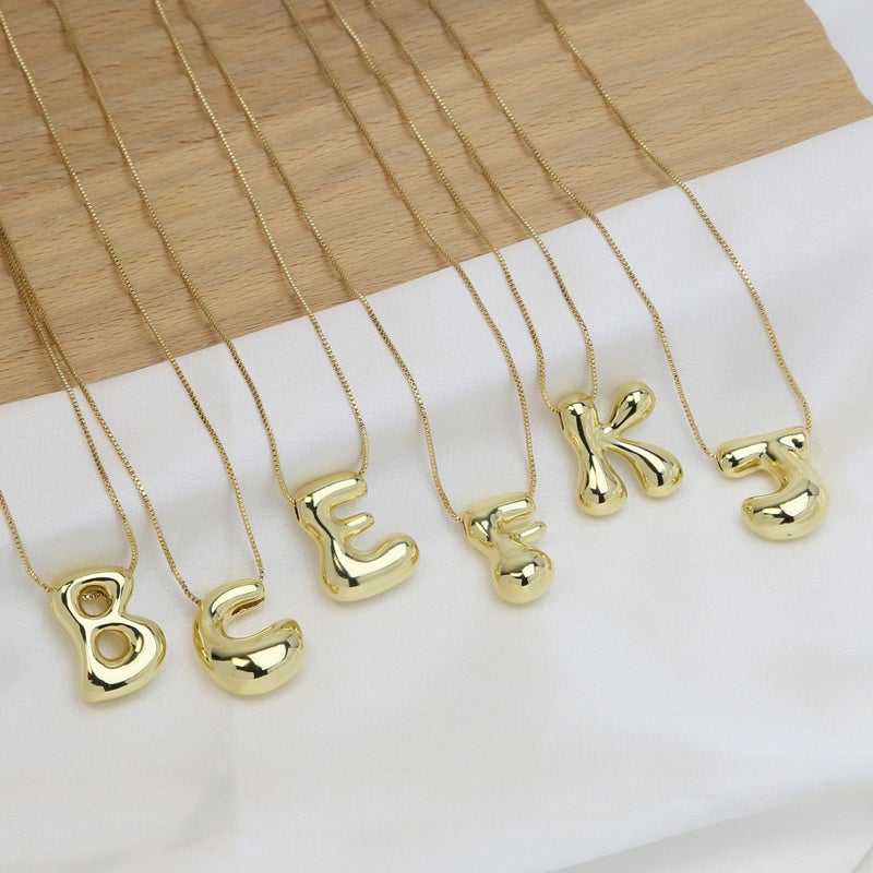 Qitian Balloon Initial Necklaces for Women Girls,Bubble Letter Necklace Polished Brass 18K Gold Plated Dainty Alphabet Pendant Puffy Name Personalized Jewelry Gift, QT-FP240202 - Image 2