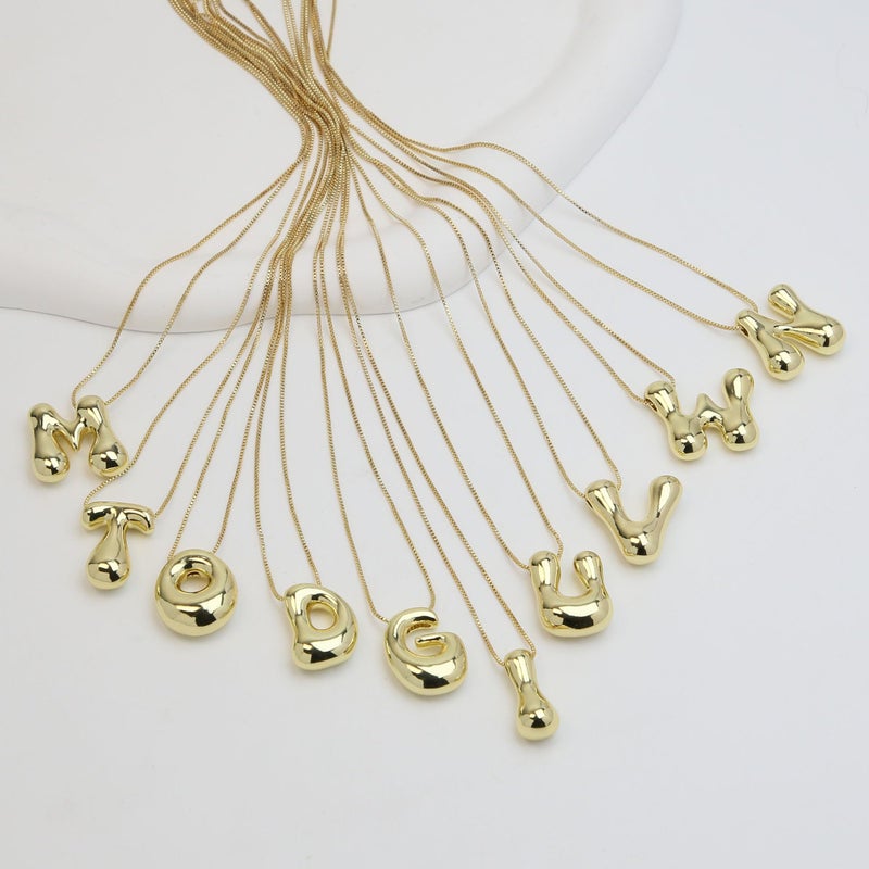 Qitian Balloon Initial Necklaces for Women Girls,Bubble Letter Necklace Polished Brass 18K Gold Plated Dainty Alphabet Pendant Puffy Name Personalized Jewelry Gift, QT-FP240202 - Image 4
