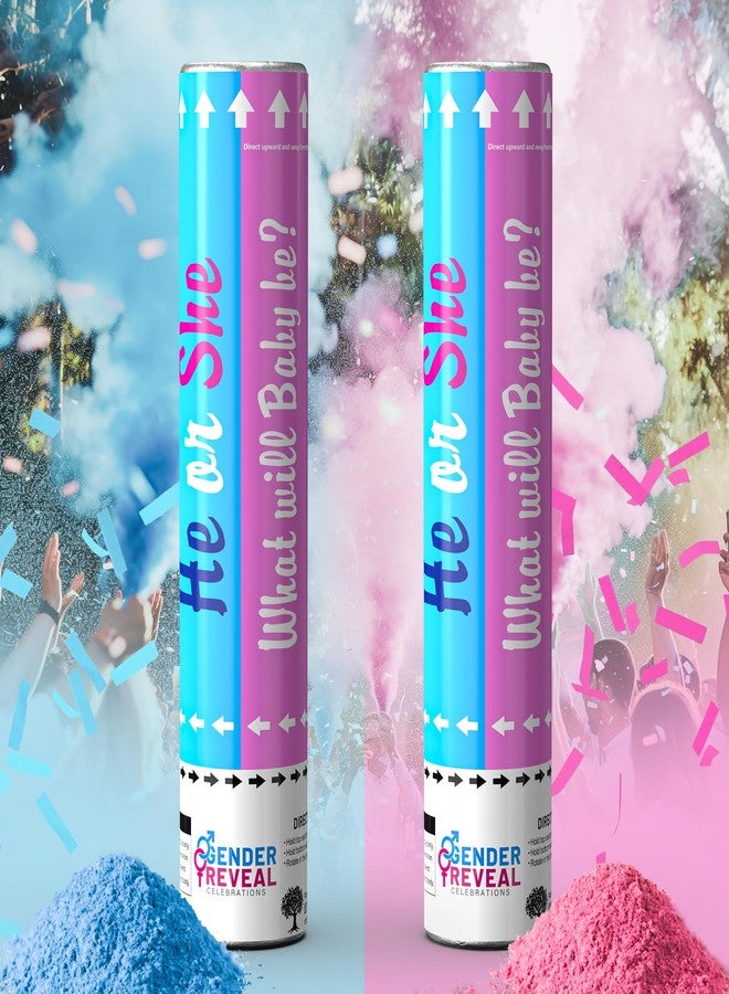 POPUPARTY 2 Pack Gender Reveal Confetti smoke Powder Cannon | 1 Pink & 1 Blue Confetti and Powder Poppers | Ideal for Baby Girl or Boy Gender Reveal Decoration and party - Image 1