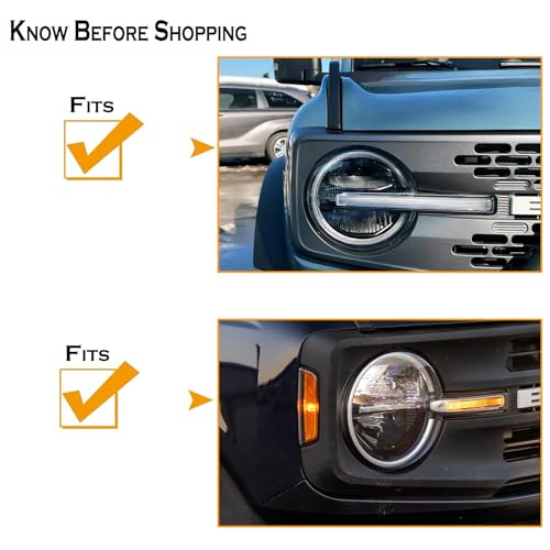 YOCTM غطاء واقي لمصباح الرأس الأمامي متوافق مع فورد برونكو 2021 2022 2023 2024 2025 مجموعة زينة خارجية غلاف مصابيح الرأس 2-pack (أسود) - Image 2