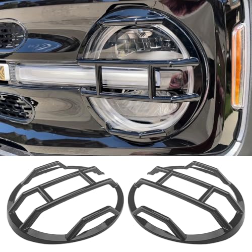 YOCTM غطاء واقي لمصباح الرأس الأمامي متوافق مع فورد برونكو 2021 2022 2023 2024 2025 مجموعة زينة خارجية غلاف مصابيح الرأس 2-pack (أسود) - Image 1