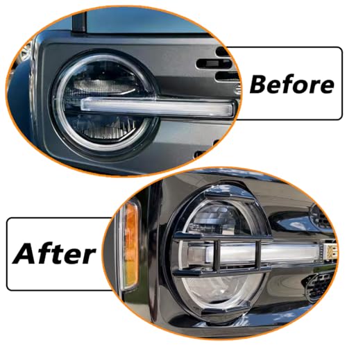 YOCTM غطاء واقي لمصباح الرأس الأمامي متوافق مع فورد برونكو 2021 2022 2023 2024 2025 مجموعة زينة خارجية غلاف مصابيح الرأس 2-pack (أسود) - Image 3