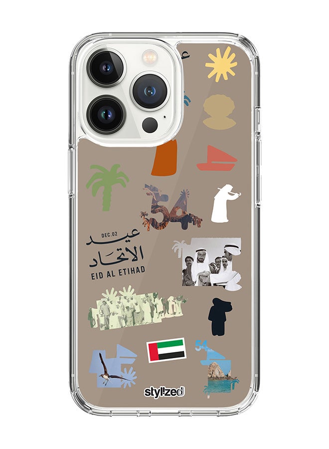 Stylizedd Classic Clear Compatible With iPhone 15 Pro, Hybrid Soft Case Flexible Edges Anti Drop TPU PC Gel Thin Transparent Cover - Eid Al Etihad 54th UAE National Day, Warm Grey - Image 1