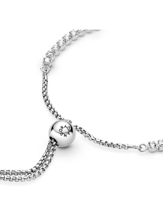 باندورا Rhodium plated sterling silver bracelet with clear cubic zirconia