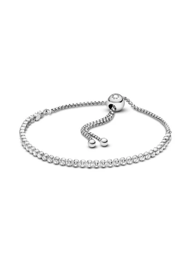 باندورا Rhodium plated sterling silver bracelet with clear cubic zirconia