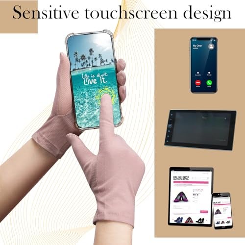 Leumoi 4 Pairs Women UV Gloves Sun Protection Women's Cycling Driving Touchscreen Gloves(White, Ash Pink, Cameo Brown, Light Skin Color,Simple Style) - Image 5