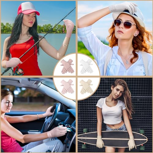 Leumoi 4 Pairs Women UV Gloves Sun Protection Women's Cycling Driving Touchscreen Gloves(White, Ash Pink, Cameo Brown, Light Skin Color,Simple Style) - Image 2