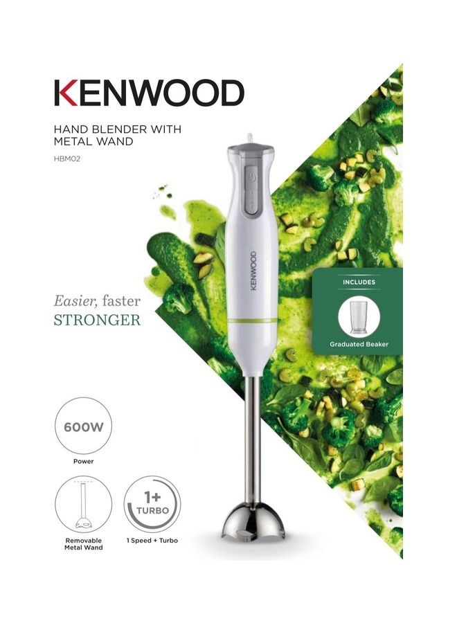 KENWOOD Hand Blender, Stainless Steel Wand, Variable Speed Control, Turbo Function, Removable Wand HBM02.001WH White - Image 3