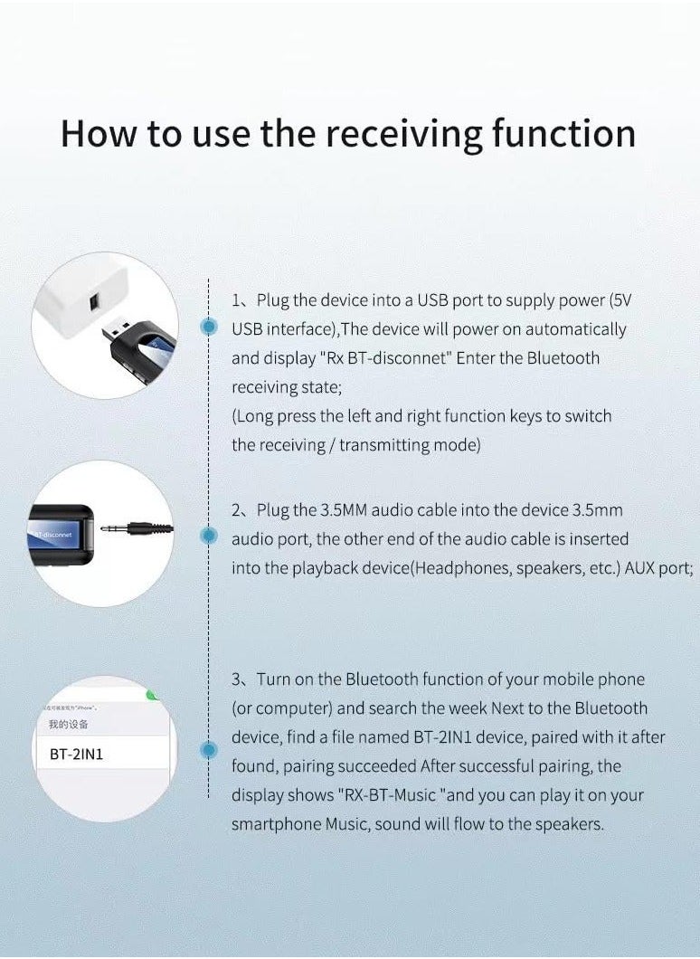 Generic - USB Bluetooth 5.0 Transmitter Receiver, Portable Wireless Bluetooth Adapter, with 3.5mm Jack, Wireless Audio Dongle, Plug and Play, for PC, Sound Card, Car, Headphones, Speakers - Image 1