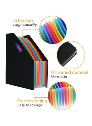 Pockets File Folder A4 Vertical File Organizer Expanding File Holder for Students Examination Paper,Bills,Office,Study,Black bookstand style - view 4