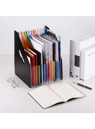 Pockets File Folder A4 Vertical File Organizer Expanding File Holder for Students Examination Paper,Bills,Office,Study,Black bookstand style - view 5
