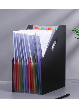 Pockets File Folder A4 Vertical File Organizer Expanding File Holder for Students Examination Paper,Bills,Office,Study,Black bookstand style - view 3