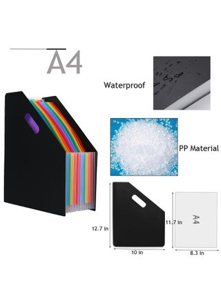 Pockets File Folder A4 Vertical File Organizer Expanding File Holder for Students Examination Paper,Bills,Office,Study,Black bookstand style - view 2