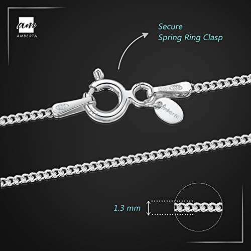 Amberta Children 925 Sterling Silver Chain Necklace (14 inch - 4 to 12 Years Old): Silver 1.3mm Curb Chain - Image 3