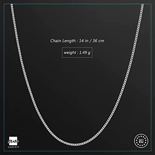 Amberta Children 925 Sterling Silver Chain Necklace (14 inch - 4 to 12 Years Old): Silver 1.3mm Curb Chain - Image 2