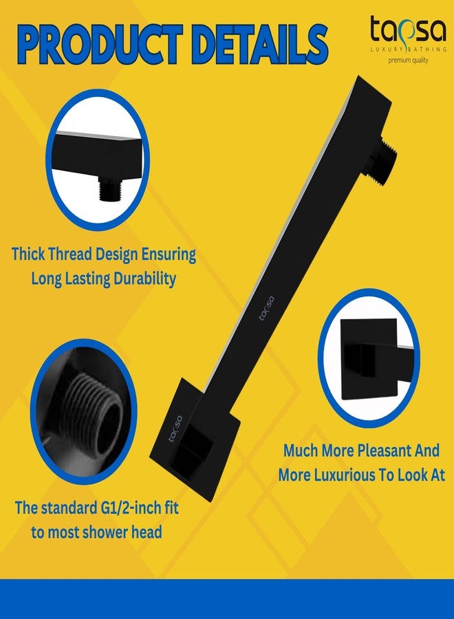 TAPSA LUXURY BATHING Tapsa Stainless Steel 24 Inch Square Arm Black|Shower Rod For Showers|Black Shower Arm|Shower Arm for Overhead Showers (Pack of 1) - Image 5