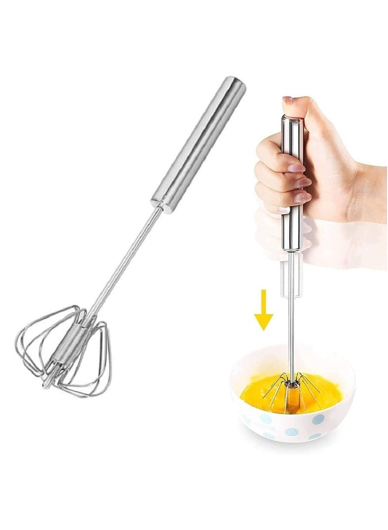 MARKQ Semi-Automatic Egg Whisk, 11.5 Inch Stainless Steel Handheld Whisk For Home Blending, Milk frother, Whisking, Egg Beating, Stirring, Hand Push Rotary - Image 1