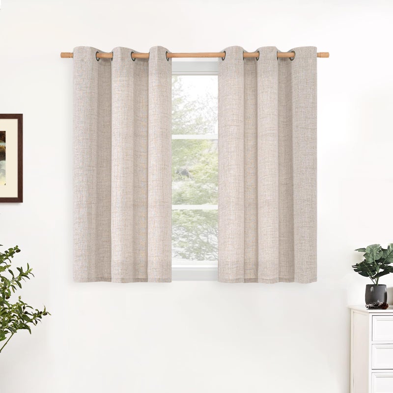 YoungsTex Short Linen Curtains 48 Inches Length for Small Window, Light Filtering Drapes with Bronze Grommet Textured Sheer Privacy for Kitchen Bathroom, 34 x 48 Inch, 2 Panels - Image 1