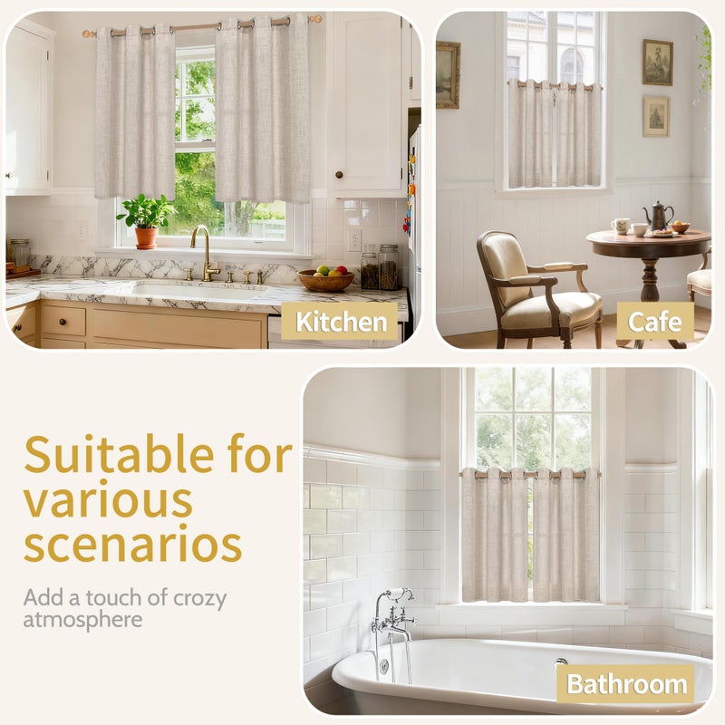 YoungsTex Short Linen Curtains 48 Inches Length for Small Window, Light Filtering Drapes with Bronze Grommet Textured Sheer Privacy for Kitchen Bathroom, 34 x 48 Inch, 2 Panels - Image 2
