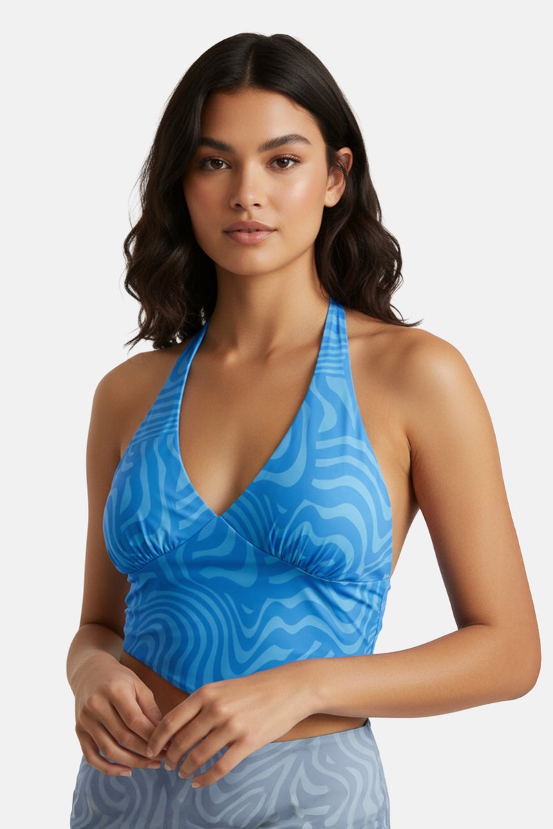 Bershka Women Halter Neck Strapless Abstract Print Tops, Multicolor - Image 1