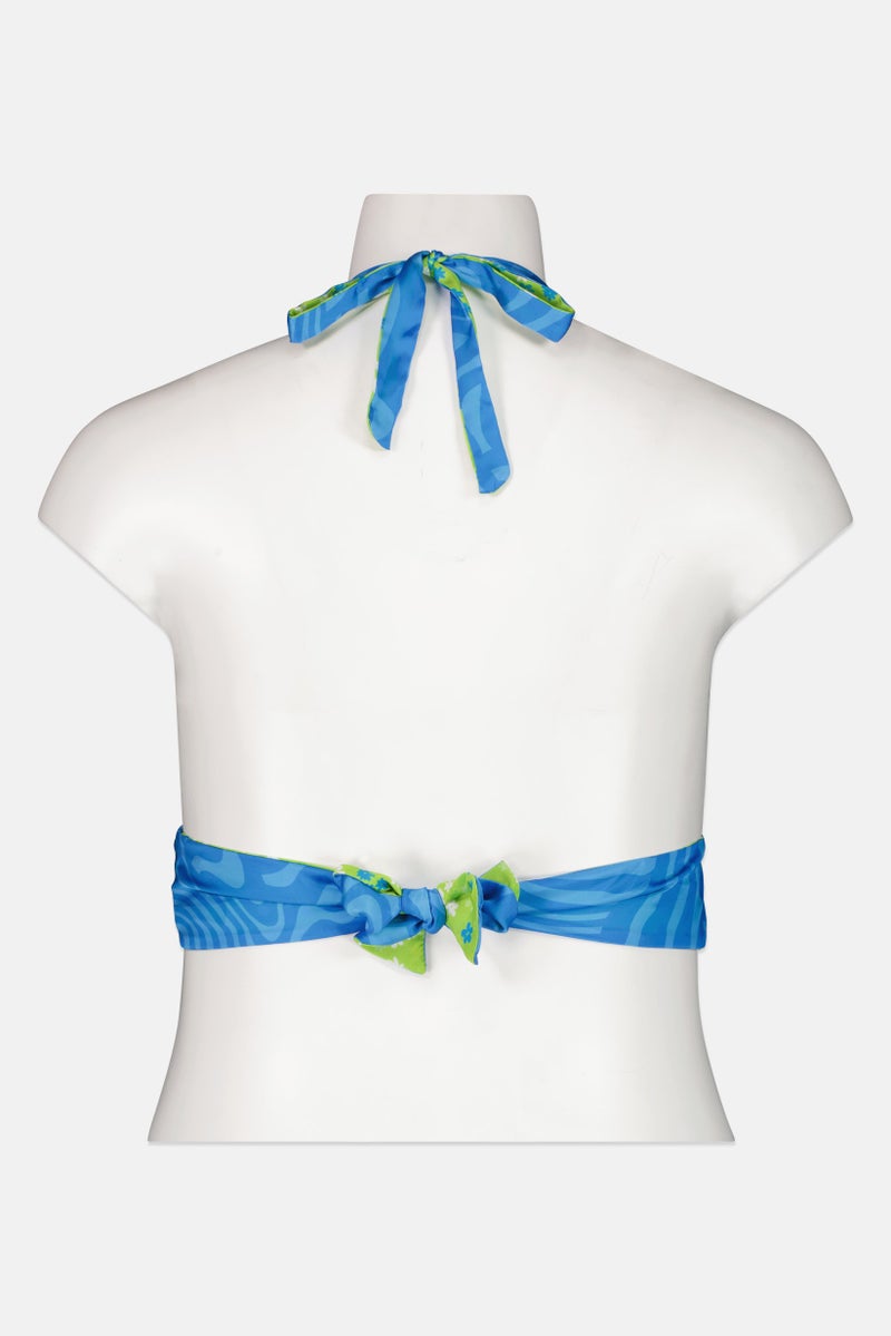 Bershka Women Halter Neck Strapless Abstract Print Tops, Multicolor - Image 3